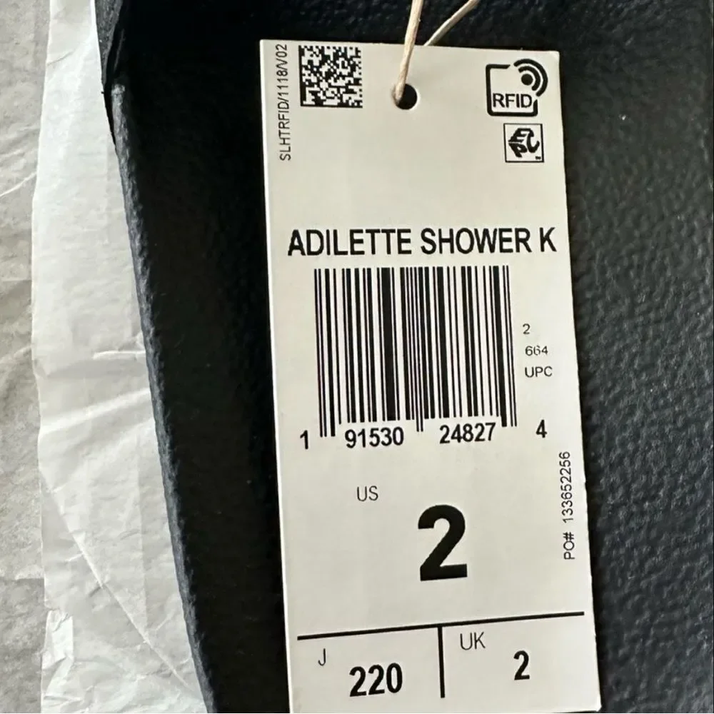 Adidas Adilette Shower Slides Black White Kids Unisex Size 2 New
